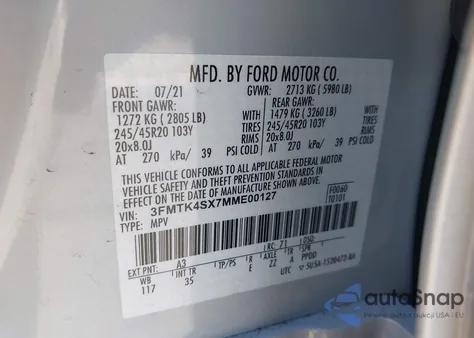 2021 Ford Mustang Mach-E Gt from USA, damaged, VIN 3FMTK4SX7MME00127